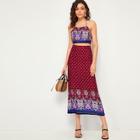 Romwe Aztec Print Tie Back Halter Top With Skirt