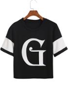 Romwe Black Short Sleeve G Print Crop T-shirt