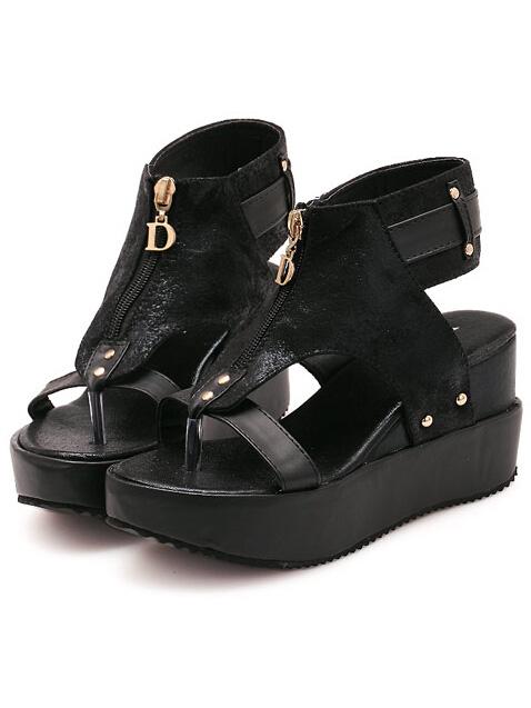 Romwe Black Thick-soled Zipper Sandals