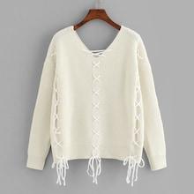 Romwe Eyelet Lace Up Drop Shoulder Jumper