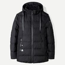 Romwe Men Rib Knit Trim Solid Detachable Hooded Puffer Coat