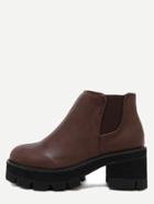 Romwe Brown Pu Round Toe Elastic Ankle Boots