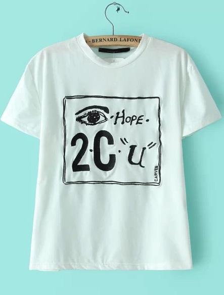 Romwe White Short Sleeve Eye Embroidered T-shirt