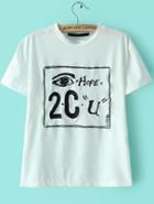 Romwe White Short Sleeve Eye Embroidered T-shirt