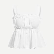 Romwe Single Breasted Frill Trim Solid Top