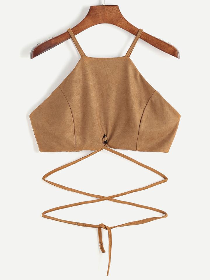 Romwe Lace-up Crop Cami Top With Zipper Back