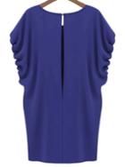 Romwe Batwing Split Loose Blue Dress