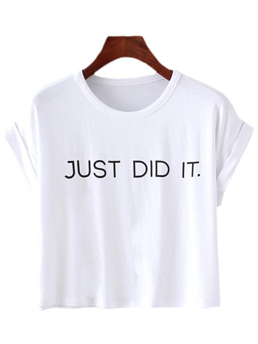 Romwe White Short Sleeve Letters Print T-shirt