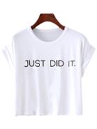 Romwe White Short Sleeve Letters Print T-shirt