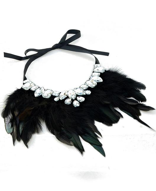 Romwe Black Feather Gemstone Necklace