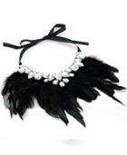 Romwe Black Feather Gemstone Necklace