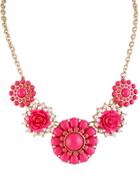 Romwe Rose Red Gemstone Gold Flower Necklace