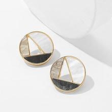 Romwe Color-block Round Shaped Stud Earrings 1pair