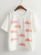 Romwe White Short Sleeve Clouds Casual T-shirt