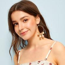Romwe Shell & Tassel Drop Hoop Earrings 1pair