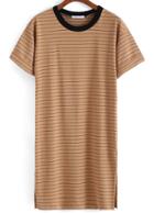 Romwe Striped Long Khaki T-shirt