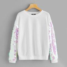 Romwe Sequin Sleeve Drop Shoulder Pullover