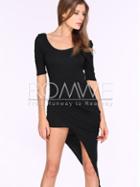 Romwe Black Half Sleeve Asymmetric Backless Dress
