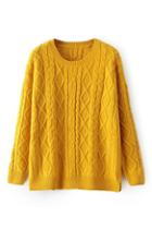 Romwe Rhombus Pattern Knitted Yellow Jumper