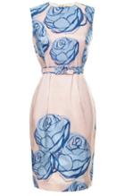Romwe Pink Sleeveless Blue Rose Print Dress