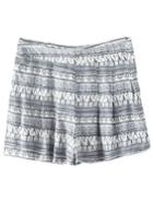 Romwe Grey Stripe Print Zipper Side Pleated Shorts