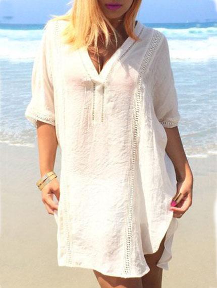 Romwe Eyelet Trim High Low Blouse