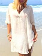 Romwe Eyelet Trim High Low Blouse