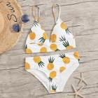 Romwe Pineapple Print Plunge Neck Bikini Set