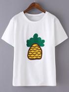 Romwe White Short Sleeve Pineapple Embroidery T-shirt