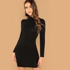 Romwe Solid Mock Neck Bodycon Dress