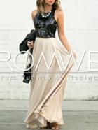 Romwe Black Apricot Sequined Splicing Flare Maxi Dress