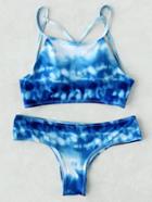 Romwe Tie Dye Strappy Back Bikini Set