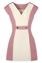 Romwe Romwe Color Block V-neck Slim Pink Dress