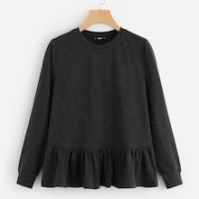 Romwe Ruffle Hem Solid Pullover