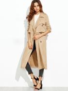 Romwe Camel Suede Multiway Trench Coat With Gun Flaps