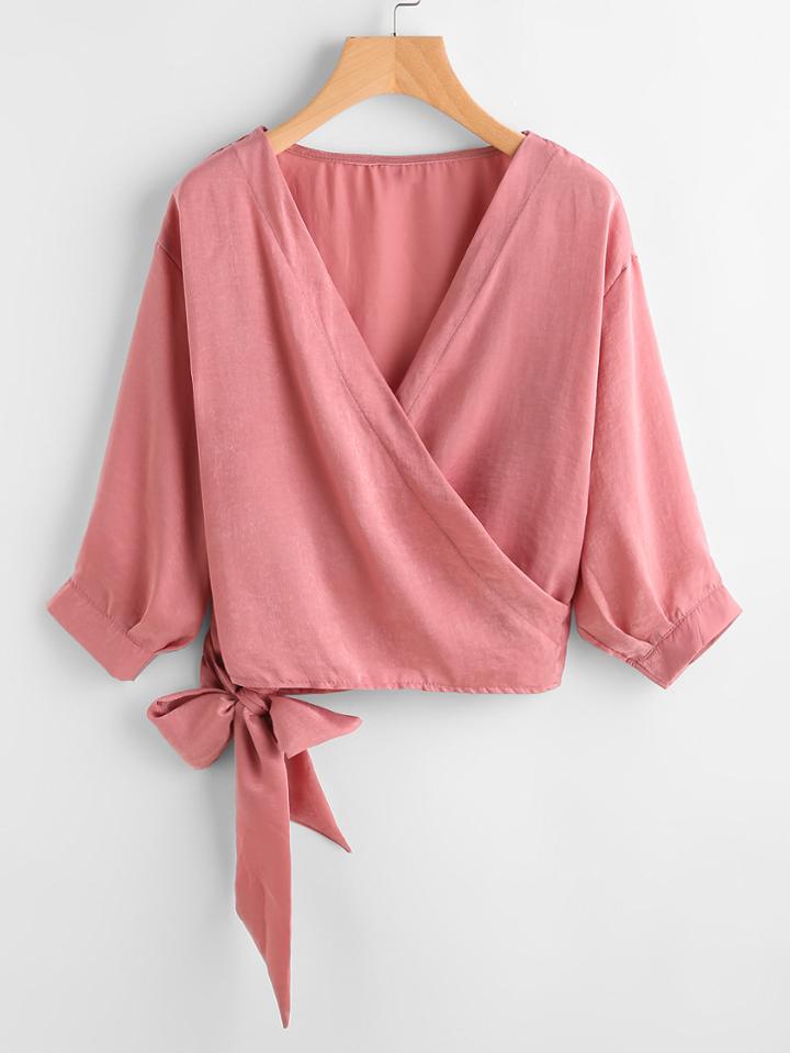 Romwe Surplice Side Knot Top