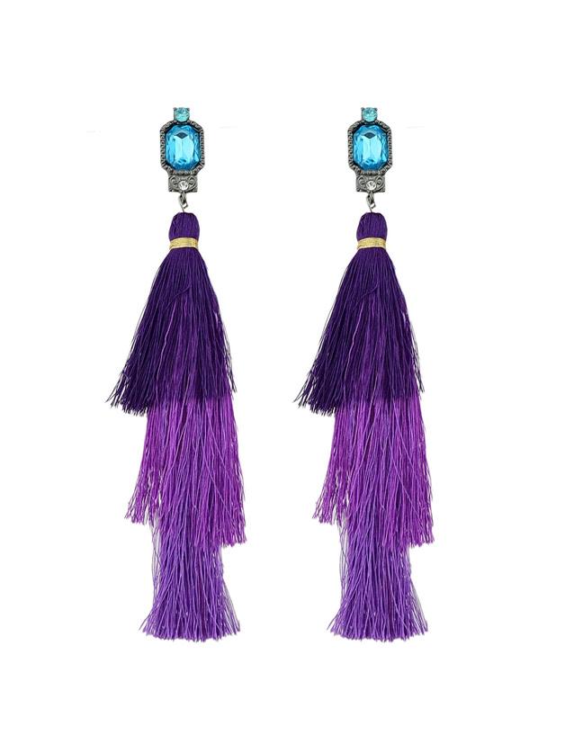 Romwe Purple Ethnic Style Long Tassel Big Boho Earrings