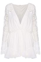 Romwe Deep V Floral Playsuits-white