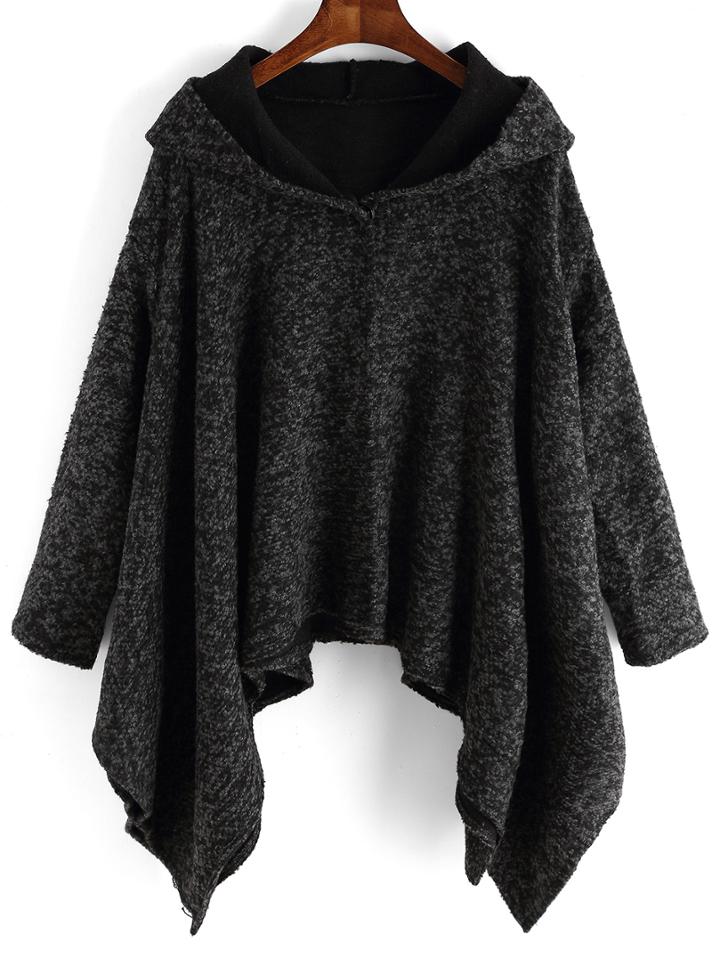 Romwe Hooded Loose Dark Grey Cape Coat