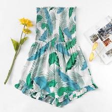 Romwe Frill Trim Plant Print Jumpsuit