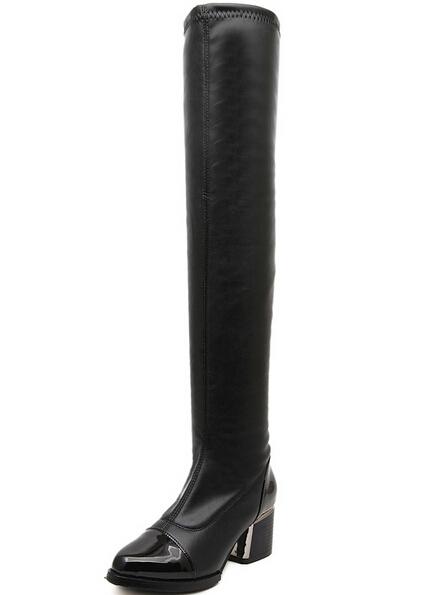 Romwe Black Pointy Over The Knee Chunky Boots