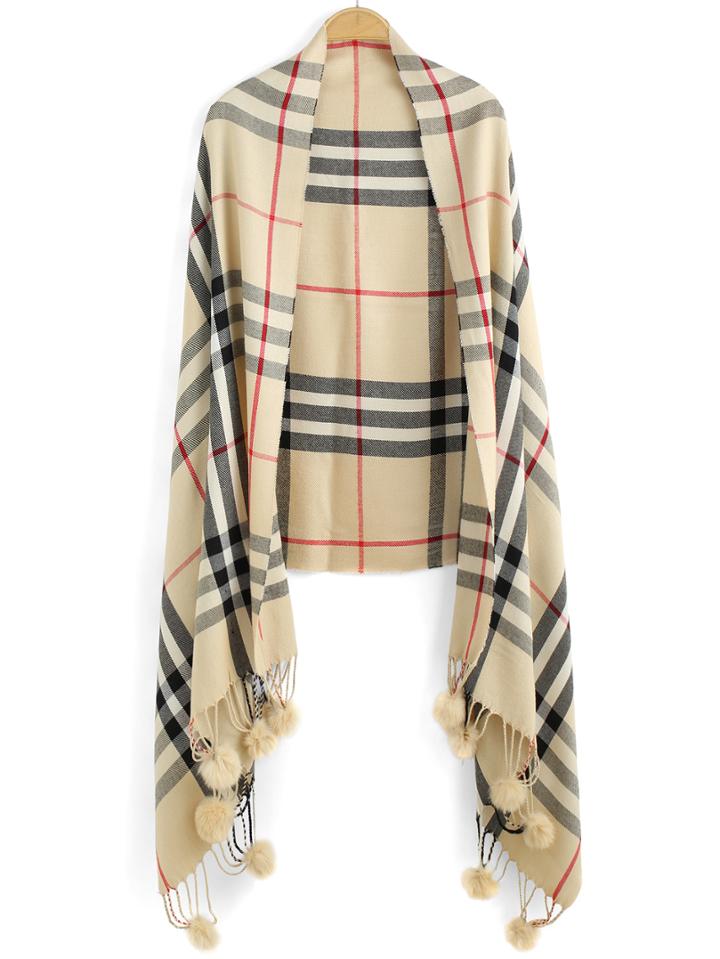 Romwe Plaid Ball Embellished Scarf