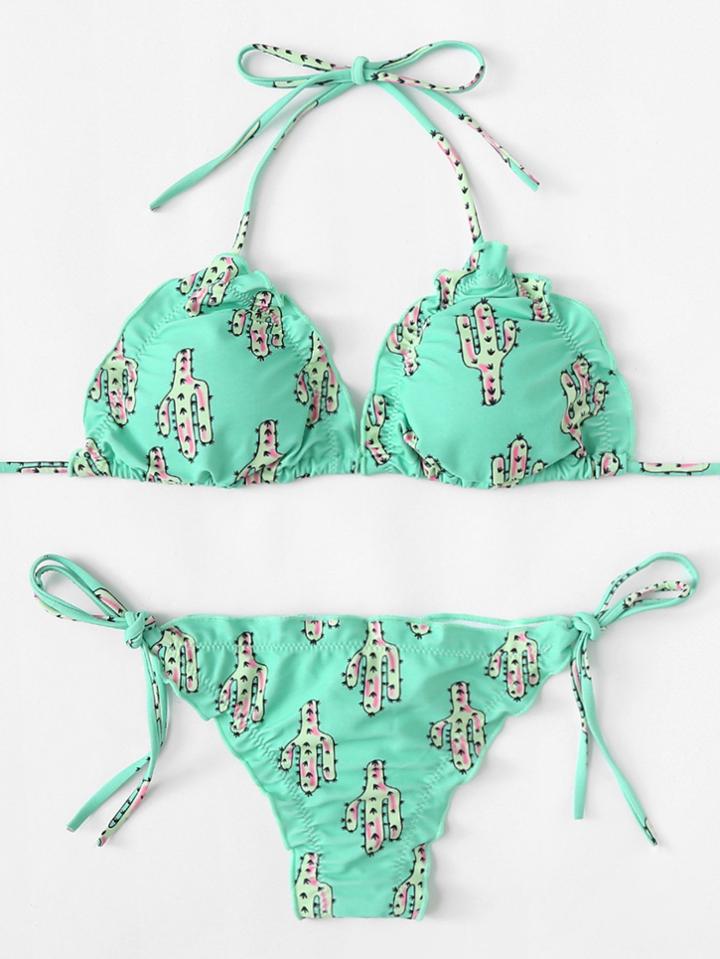 Romwe Cactus Print Bikini Set