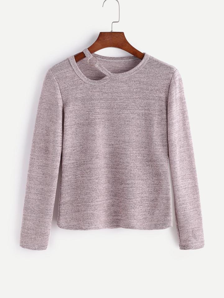 Romwe Pink Cut Out Neck Ring Detail T-shirt