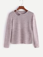 Romwe Pink Cut Out Neck Ring Detail T-shirt