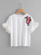 Romwe Flower Patch Frilled Sleeve Tee