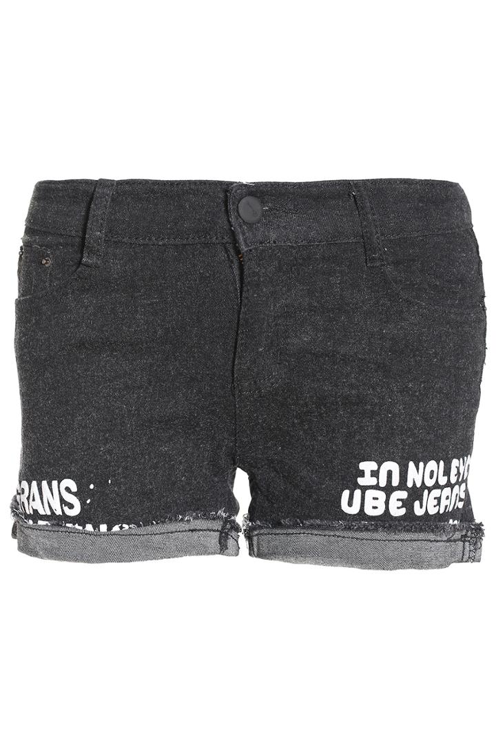 Romwe Letters Print Flange Straight Denim Shorts