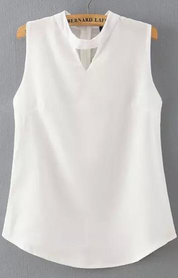 Romwe V Cut Back Zipper White Tank Top
