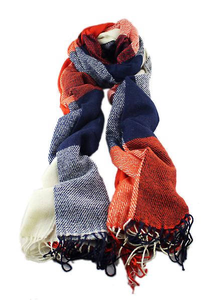Romwe Tassel Color Block Scarf-orange