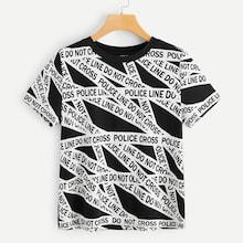 Romwe Caution Tape Print T-shirt